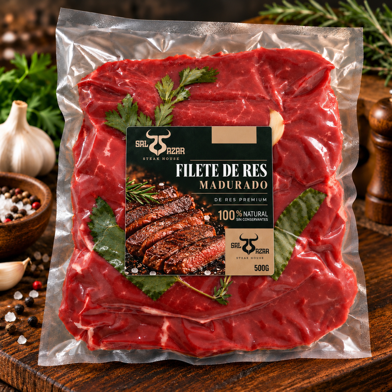 Presentación promocional de Filete de res madurado SAL-AZAR