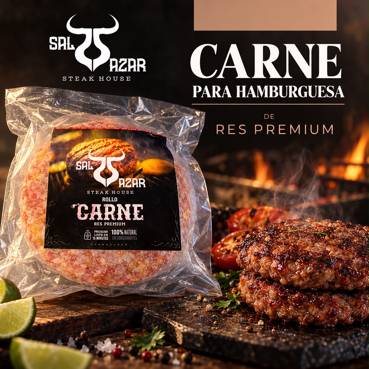 Presentación promocional de Carne para hamburguesa SAL-AZAR